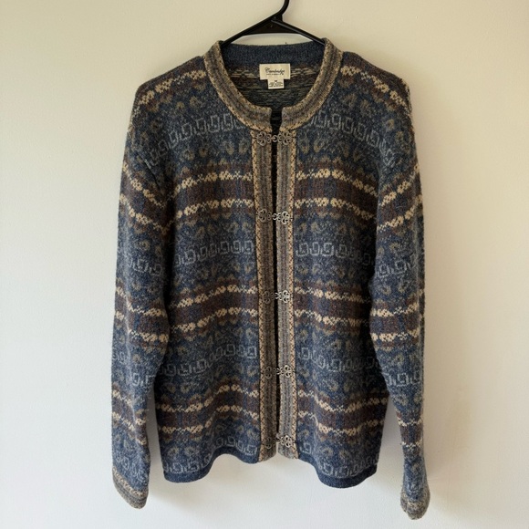 Cambridge Dry Goods Women's Nordic Wool Sweater front hooks cardigan crew neck M - Picture 1 of 7